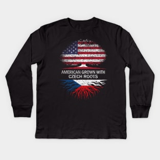 American Grown with Czech Roots USA Flag Kids Long Sleeve T-Shirt